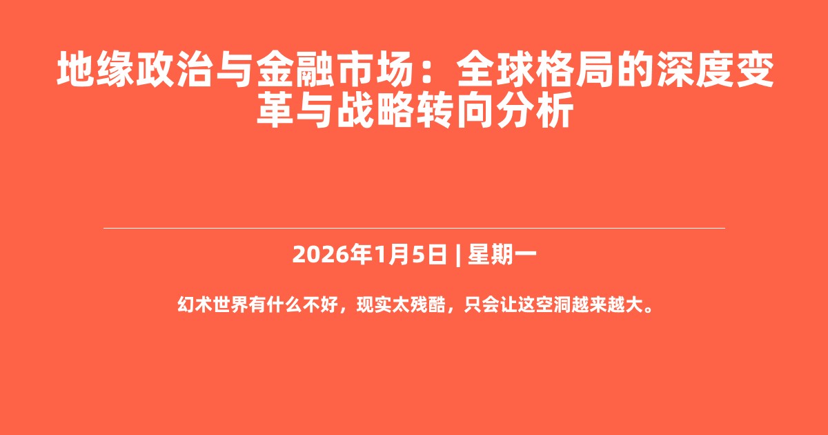 地缘政治与金融市场：全球格局的深度变革与战略转向分析