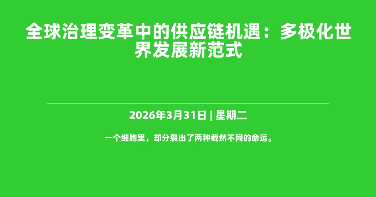 全球治理变革中的供应链机遇：多极化世界发展新范式