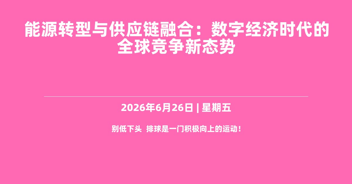 能源转型与供应链融合：数字经济时代的全球竞争新态势